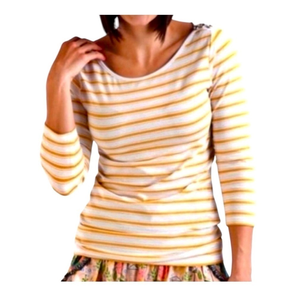 MATILDA JANE, WOMENS, STRIPE TOP. MUSTARD & WHITE STRIPE, BOAT NECK. SIZE S - Picture 1 of 7